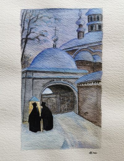 Vorm Kloster (2021), Kopie einer Karikatur von Konstantin Eliseev