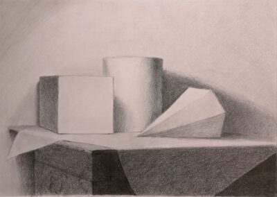 Geometrische Objekte, Bleistift auf A3-Papier, ©Ann-Kristin Iwersen 2021.